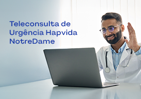 Imagem de uma mulher sorrindo, com o texto Sua vida pede uma marca que evolua com você. Sua vida pede Hapvida